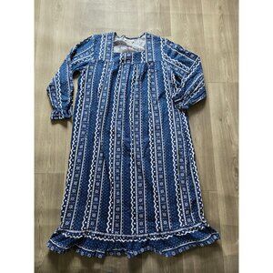 Anthony Richards Blue White Boho Print Cotton Long Sleeve Flannel Nightgown XL